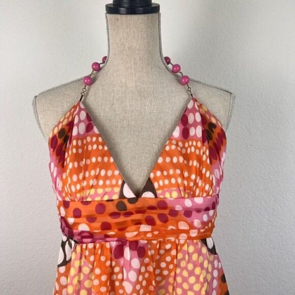 Milly Of New York  VTG Y2K Womens Silk Beaded Halter Top Blouse Orange Polkadot - Picture 8 of 8